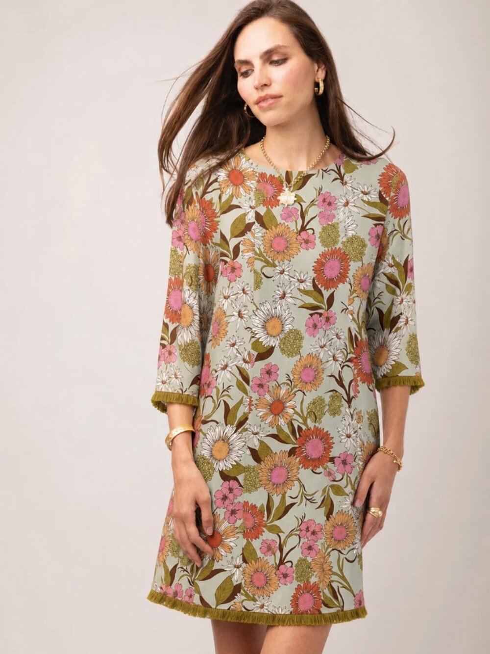 Spartina 449 Nora Fringe Dress XXL Callawassie Flowers Seafoam Floral Shift